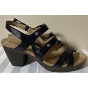 Romika Nancy Black Leather Strappy Stacked Heel Sandals Women's Size 39/8